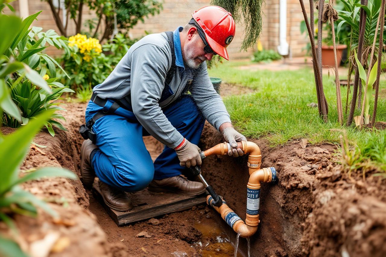 Plumber repairing a damaged water pipe during a plumbing call out